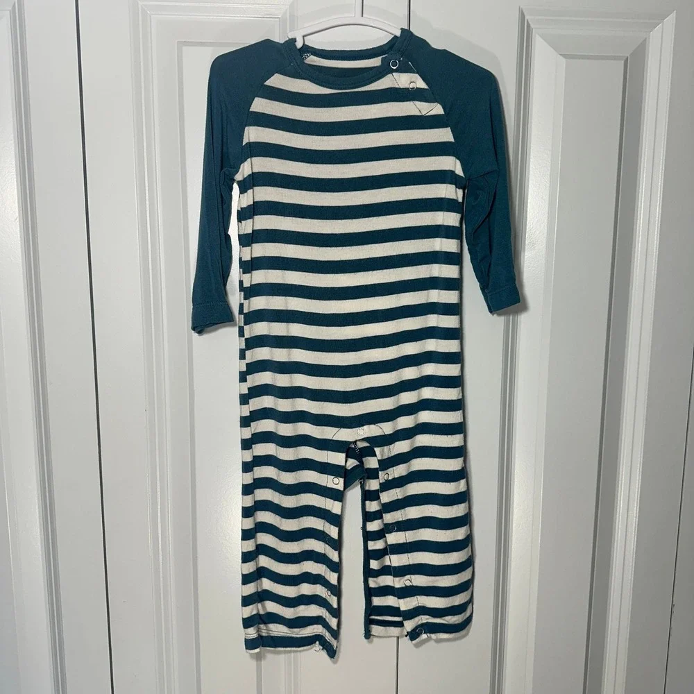KicKee Pants Baby Long Sleeve Raglan Romper Nautical Stripe Bamboo 6-12 Months